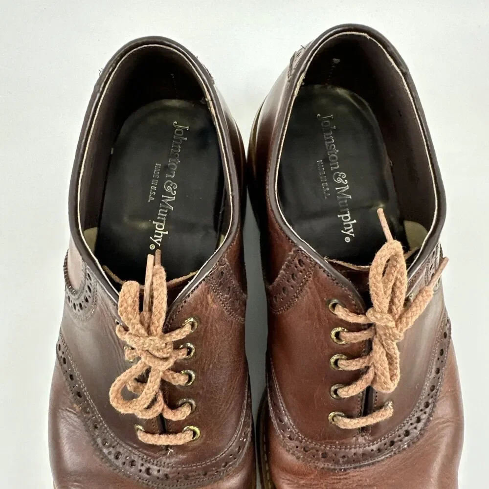 Johnston‎ And Murphy Brogue Brown Leather Oxford Lace Up Vibram USA Mens 8.5 M